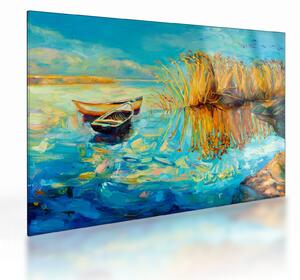 Kép - Tó csónakokkal (üvegen) (70x50 cm)