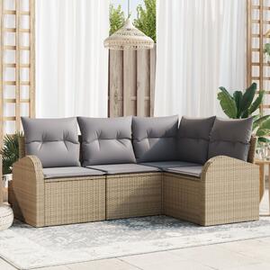 Kerti Kanapé Szett 4 pcs Beige és Világosszürke polirattan
