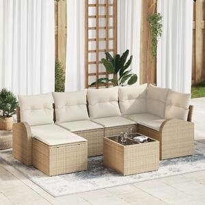 VidaXL Kanapé Szett párnával tárolóval 7 pcs Beige és Fehér polirattan