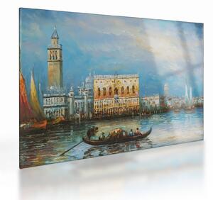 Kép - gondola Velencén áthaladva, olajfestmény (üvegen) (70x50 cm)
