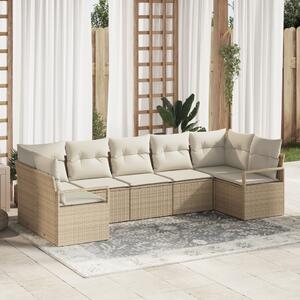 Kerti Kanapé Szett párnával 7 pcs Beige és Fehér polirattan