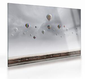 Kép - léggömbök egy téglafal felett (üvegen) (70x50 cm)