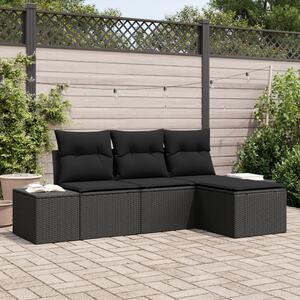 Kerti Kanapé Szett 4 pcs Fekete Poli rattan és porfestett acél