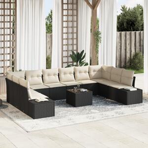 Kerti Kanapé Szett párnával 10 pcs Fekete és Krém Polyrattan