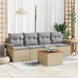 Kerti Kanapé Szett 5 pcs Beige és Világosszürke polirattan