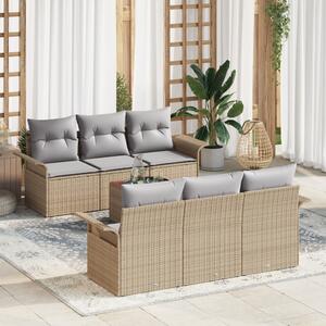 Kerti Kanapé Szett 7 pcs Beige és Világosszürke polirattan