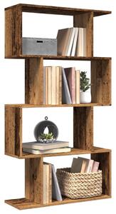 4 szintes antik fa színű fa elválasztó könyvespolc 70x24x129 cm