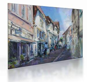 Kép - régi város sikátora, akril festmény (üvegen) (70x50 cm)