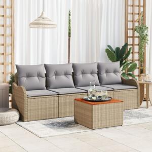 Kerti Kanapé Szett 5 pcs Beige és Világosszürke polirattan