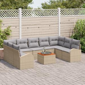 Kerti Kanapé Szett 10 pcs Beige és Világosszürke polirattan