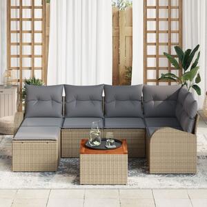 Kerti Kanapé Szett 7 pcs Beige és Világosszürke polirattan