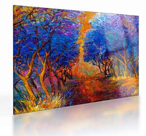 Kép - őszi fa koronák, modern impresszionizmus (üvegen) (70x50 cm)