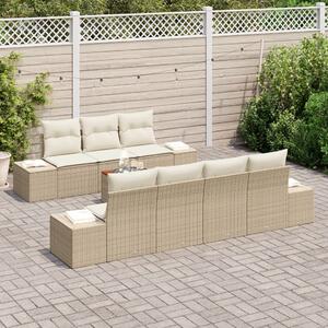 Kerti Kanapé Szett tárolóval 8 pcs Beige és krém polirattan
