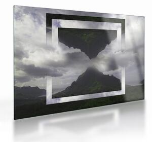 Kép - Hegyek Izlandon, geometrikus kollázs (üvegen) (70x50 cm)