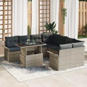 Kerti Kanapé Szett párnával 9 pcs Világosszürke Poly Rattan