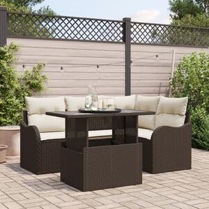 Kültéri étkező szett párnával 5 pcs Barna Poli rattan
