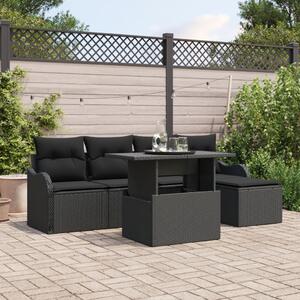 Kerti Kanapé Szett párnával 6 pcs Fekete Polyrattan