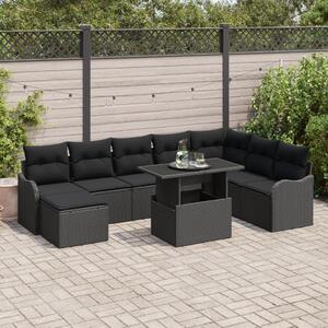 Kerti Kanapé Szett 9 db Fekete [Műanyag]: Poly Rattan