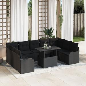 Kerti Kanapé Szett párnával párnával 10 pcs Fekete Poly Rattan