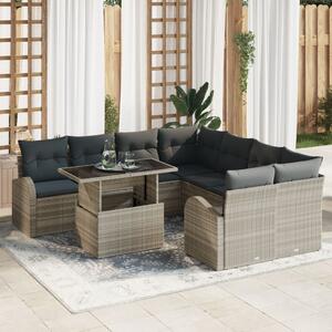 Kerti Kanapé Szett párnával 9 pcs Világosszürke Poly Rattan
