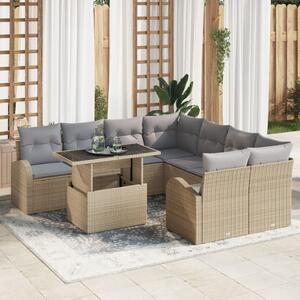 Kerti Kanapé Szett párnával tárolóval 9 pcs Bézs Poly Rattan