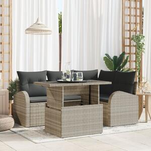 Kerti Kanapé Szett párnával 5 pcs Világosszürke Poli rattan