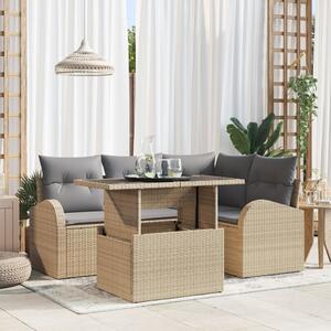 Kerti Kanapé Szett párnával tárolóval 5 pcs Bézs Poli rattan