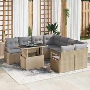 Kerti Kanapé Szett 9 pcs Beige és Világosszürke polirattan