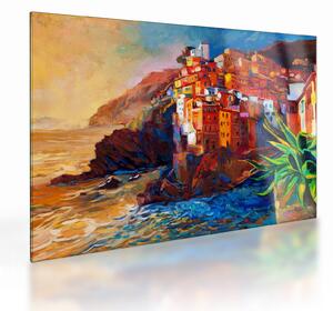 Kép - Falu Cinque Terre partján, az olasz riviérán, modern impresszionizmus (üvegen) (70x50 cm)