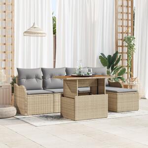 Kerti Kanapé Szett 6 pcs Beige és Világosszürke polirattan
