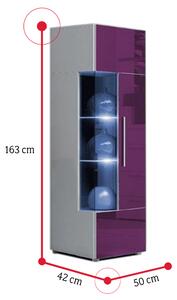 LUGANO alacsony vitrines szekrény, fehér/magasfényű lila