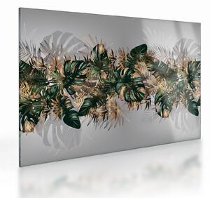 Kép - Gold-green, trópusi levelek (üvegen) (70x50 cm)