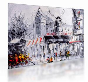 Kép - utca Párizsban, olajfestmény (üvegen) (70x50 cm)