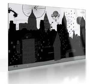 Kép - Város feliratokkal és mintákkal (üvegen) (70x50 cm)
