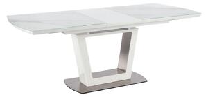 Asztal Houston 1415, Fehér, Fehér márvány, 76x90x160cm, Hosszabbíthatóság, Közepes sűrűségű farostlemez, Edzett üveg, Fém
