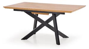 Asztal Houston 347, Arany tölgy, Fekete, 76x90x160cm, Hosszabbíthatóság, Közepes sűrűségű farostlemez, Fém