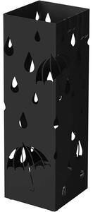 Fém esernyőtartó, négyzet alakú esernyőtartó csepptálcával, 15,5 x 15,5 x 49 cm