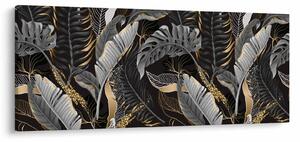 Kép - Trópusi levelek fekete és arany színben (120x50 cm)