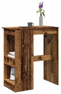 Antik fa színű szerelt fa bárasztal tárolókkal 90x47,5x103,5 cm