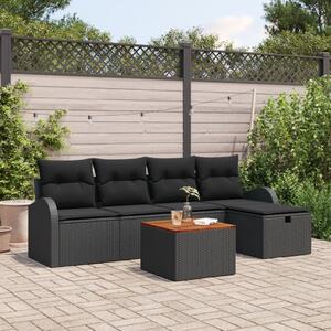 Kerti Kanapé Szett 6 db Fekete polirattan