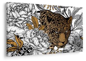 Kép - leopárd a virágok között (90x60 cm)