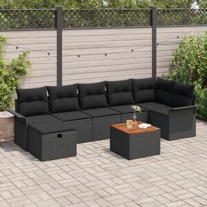 Kerti Kanapé Szett párnával tárolóval 8 pcs Fekete Poli rattan