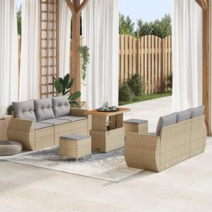 Kerti Kanapé Szett 9 pcs Beige és Világosszürke polirattan