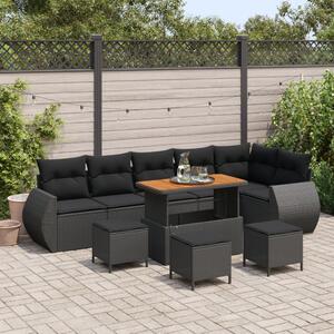 VidaXL Kerti Kanapé Szett párnával tárolóval 10 pcs Fekete Poly Rattan