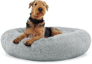 Világosszürke plüss ágy kutyáknak 80 cm