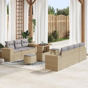 Kerti Kanapé Szett 10 pcs Beige és Világosszürke Poly Rattan