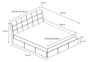 Kárpitozott ágy ADLO mérete 120x200 cm Világos szürke