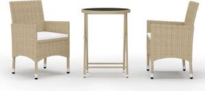 VidaXL Kerti Bisztrószett - 3 részes - Bézs Polyrattan