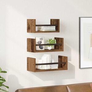 Fali polc készlet polcokkal 3 pcs Öreg fa 40x16x14cm Faanyag