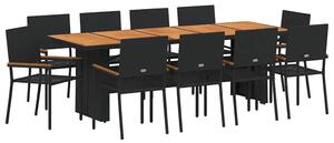 VidaXL 11 darabos kertipatikai étkezőszett fekete polirattannal